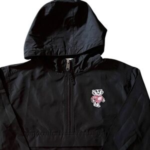 Champion Youth Kids Wisconsin Badgers Bucky Badger Black Windbreaker Jacket Sz M
